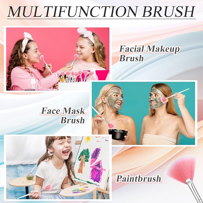 Ziliny 12 Pcs Soft Facial Fan Brush Blush Makeup Brush Face Mask Acid Applicator Multi Use Cosmetic Tools for Peel Mask Makeup for Mud Cream(Black)