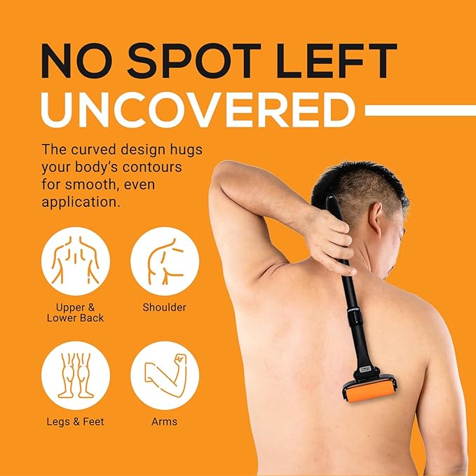 EZPIK Lotion Applicator for Back with 2 Replacement Foam Rollers, Extendable up to 23" - Curved Back Lotion Applicator for Elderly & Seniors with Limited Mobility, Body Cream & Sunscreen Applicator