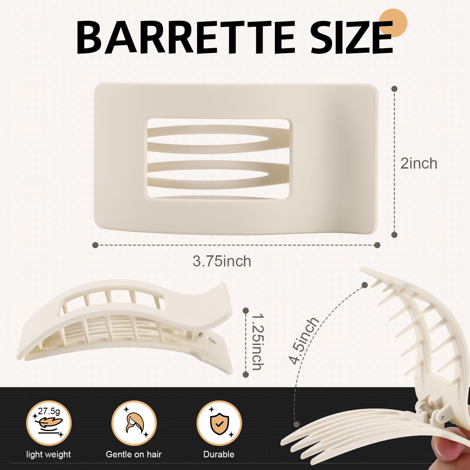 8 Pack French Flat Hair Clips for Women – Large Matte No-Slip Claw Barrettes for Thick & Thin Hair, Strong Hold Styling Accessories (White)