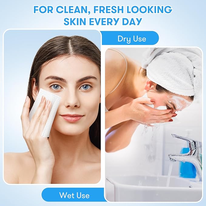 Disposable Face Towel, Soft & Thick Lint-Free Biodegradable Face Towelettes, Makeup Remover Dry Wipes, Facial Tissue for Camping Travel Essentials, 25 Count
