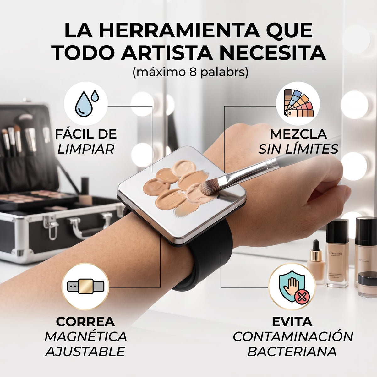 Cosmetic Mixing Palette,Makeup Mixing Palette Wrist Strap,with Magnetic Mixing Palette and Silicone Wristband,Easy Clean,Convenient Color Mixing,Suitable For Nail Salon