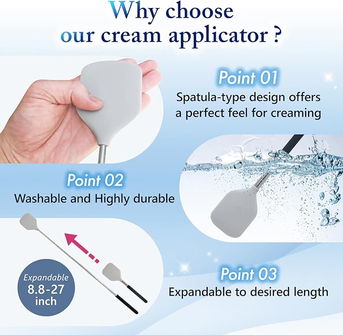 FieldSora Cream Applicator for Back Telescopic Easy to Clean Applies Creams, Sunscreens, and Ointments (Covers Large Areas)