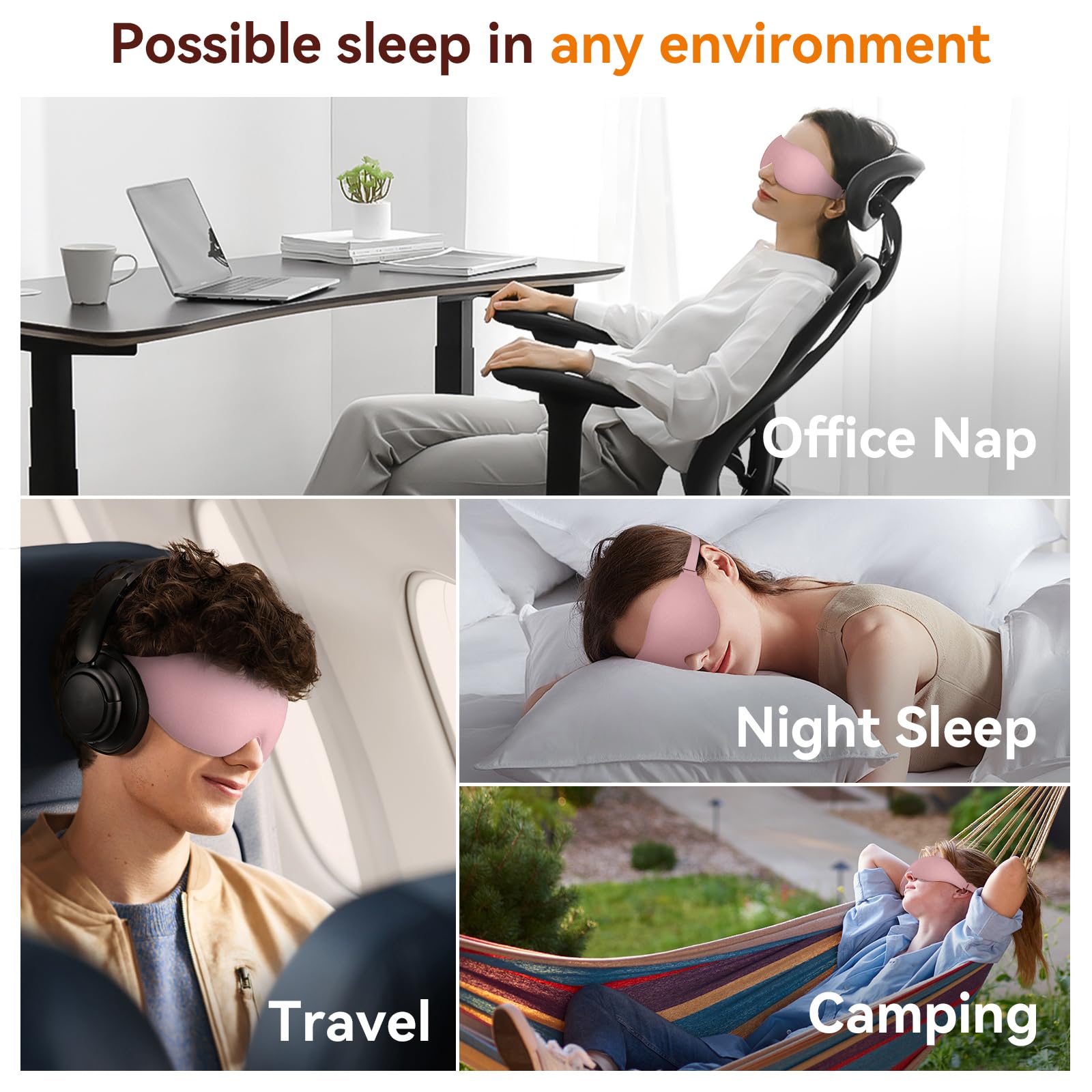 Sleep Mask, EVA BELLE Eye Mask for Men Women, Zero Pressure 3D Sleeping Mask, Cool Super Smooth Light Blocking Soft Eye Shade Cover Memory Foam, Lightweight for Home Travel Use
