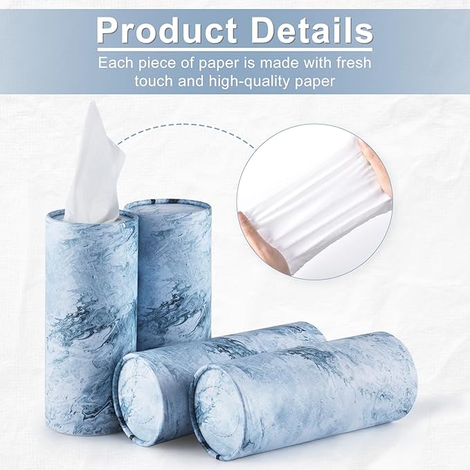 SINGARO Car Tissue Holder, 4 Pack Car Cup Holder Facial Tissues with Travel Tissue Bag, Quick and Convenient Flower Combination Car Tissue Box(4 Canisters/200 Tissues) Blue