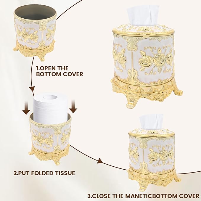 Geesatis Tissue Box Cover, Cylindrical Tissue Box Holder,6.5''x6.1''