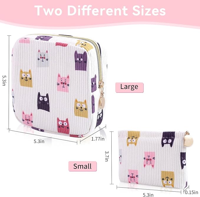2-Pack Period Bag for Women Girls, Portable Corduroy Sanitary Napkin Storage Bag Period Pouch Small Discreet Menstrual Pouch, Sanitary Pads Period Kits Tampons Holder for First Period