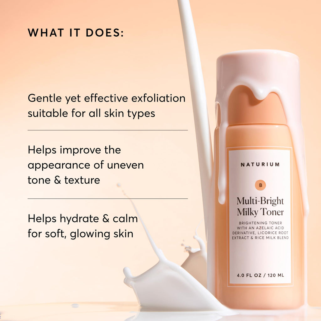 Naturium Multi-Bright Milky Toner, Exfoliating Skincare for Face with Azelaic Acid, 120 mL / 4 fl oz