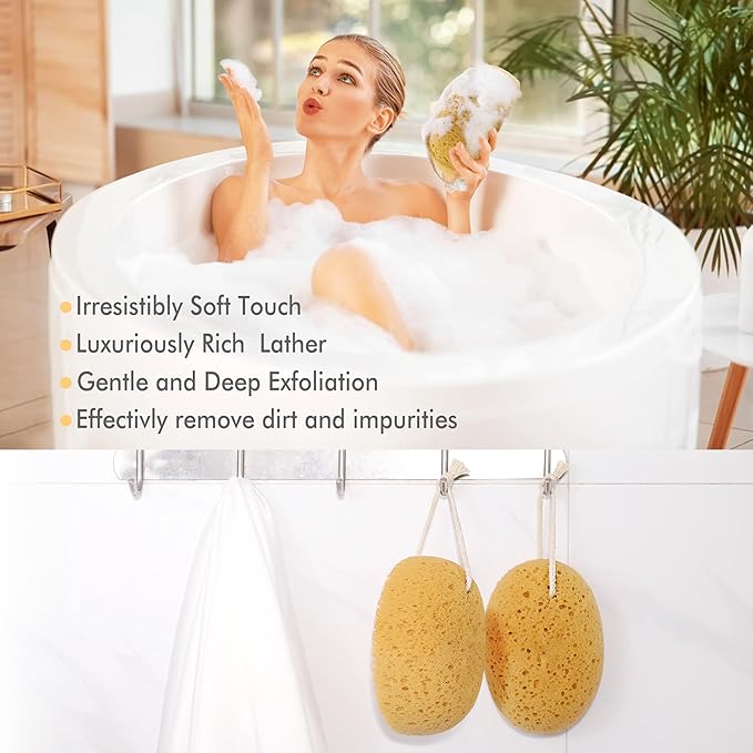 Bath Sponge, 2Pcs Large Shower Sponges for Women Men, Exfoliating Sponge Face Body Puff with Dense Foam for Gentle & Deep Cleansing, Ultra-Soft for Sensitive Dry Skin