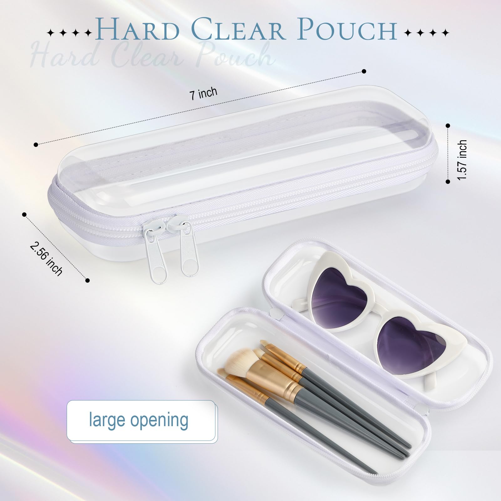 Sanwuta 6 Pcs Clear Hard Zipper Case Plastic Zipper Pouches Transparent Makeup Bag Pencil Case Pouches Toiletry Diaper Bag for Travel Toy Storage Organizer Bins(White,7.87 x 2.56 x 1.57 Inch)
