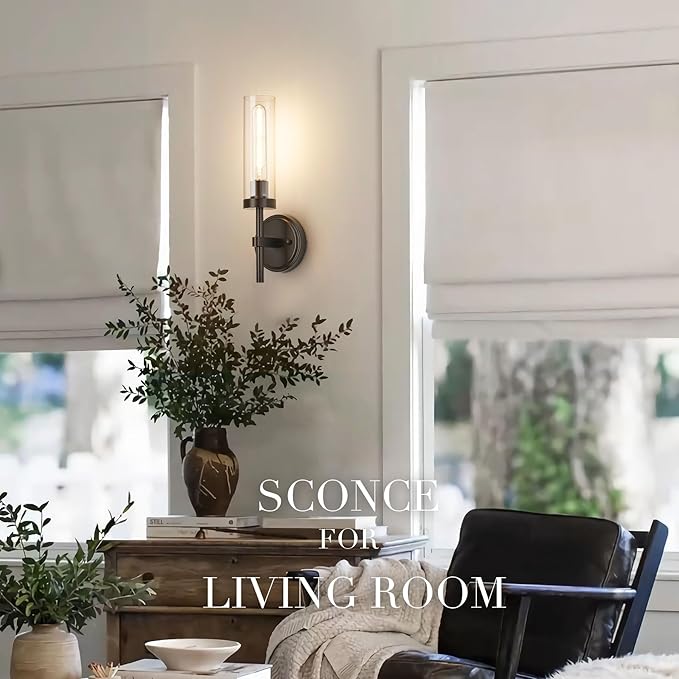 SANTOSTOCK Oil Rubbed Bronze Wall Sconces Set of Two, Bathroom Wall Sconces Vanity Lights with Clear Glass Shade, Modern Farmhouse Wall Mount Lights for Mirror Bedroom Living Room Stairwell Hallway