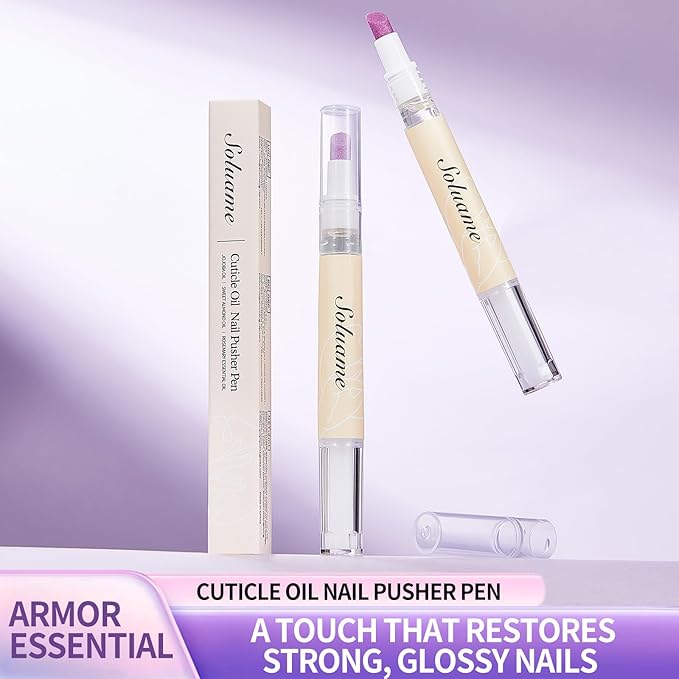 45° Ceramic Cuticle Oil Pusher Pen Dual-action Cuticle Oil Pen Gently Exfoliates and Nourishes Nails Suitable for Hangnails, Dryness, Cracks Nails Moisturises, Strengthens and Adds Shine,2ml*2