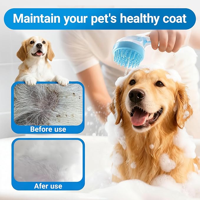 Pet Bath Brush, 2Pcs Dog Bath Brush 2 in 1 Dog Shampoo Brush with Built-in Soap Dispenser for Showering Long Short Haired Dogs Cats