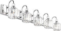 Ralbay Modern LED Crystal Bathroom Vanity Lights 5-Lights Stainless Steel Crystal Vanity Lights Over Mirror Modern Crystal Bathroom Vanity Lighting Fixtures