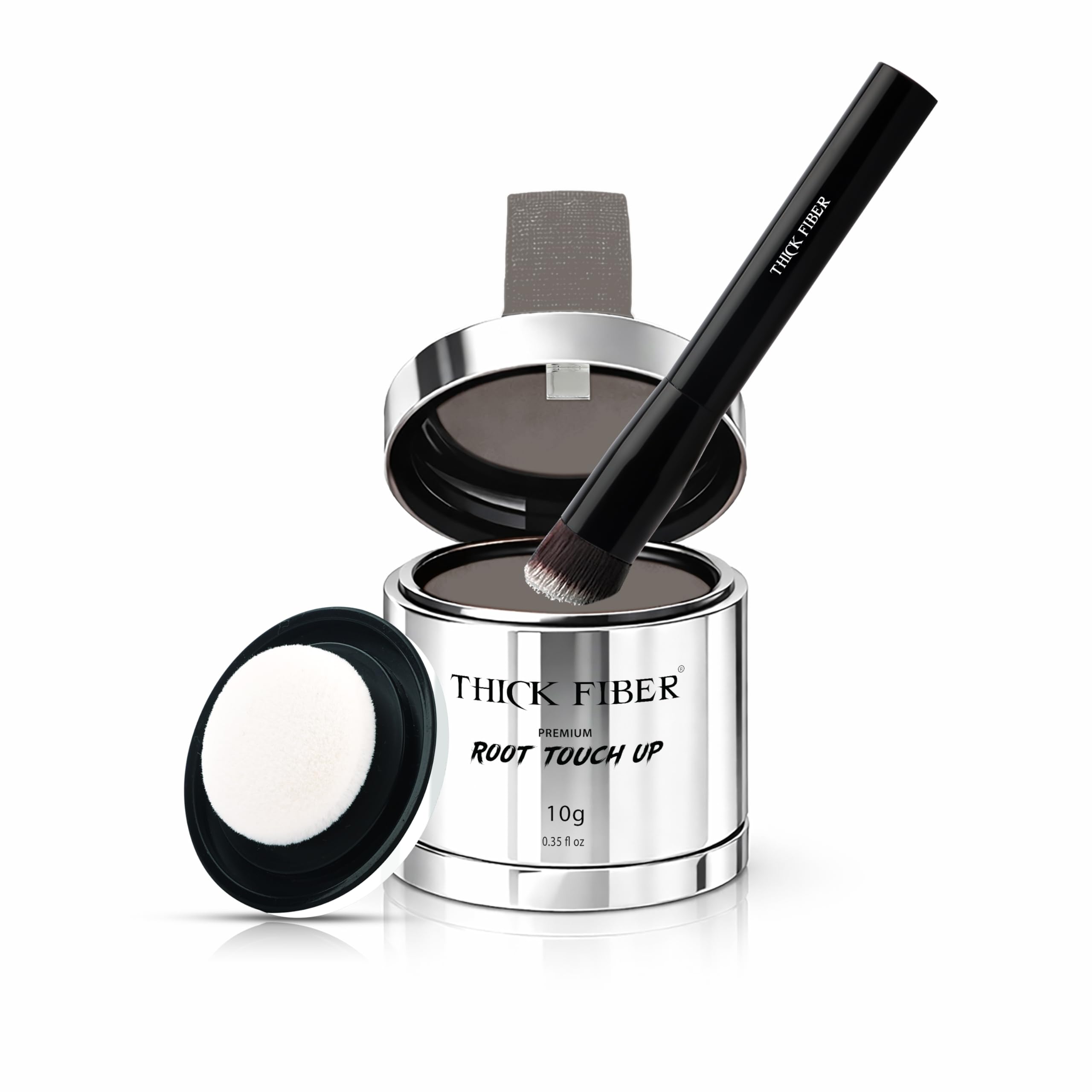 THICK FIBER Root Touch Up Powder with Brush – Covers Grey Roots, Thinning Hair & Bald Spots – Sweat & Water Resistant for Men & Women (Gray, 0.35 Ounce (Pack of 1))