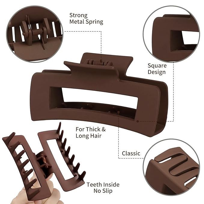 Sisiaipu 4.1 Inch Large Hair Claw Clips 12 Pcs Big Claw for Thick Hair Square Hair Clips Jumbo Jaw Clips Bulk Hair Accessories for women and Girls (Regular)