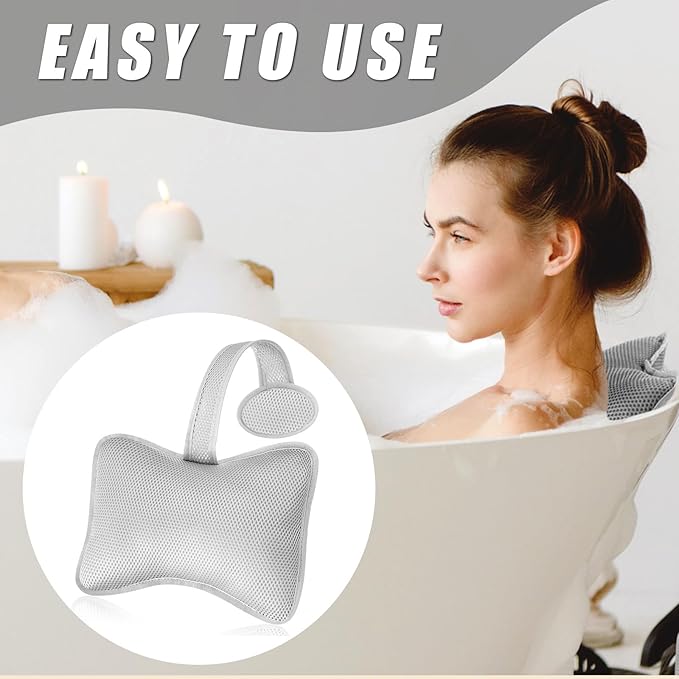 2 Pcs Hot Tub Spa Pillows for Outdoor Indoor Inflatable Bathtub 10.62 x 8.26 Inch Universal Hot Tub Accessories Patio Lounge Chair Headrest Neck Support with Adjustable Hook for Spa Bathtub (Grey)