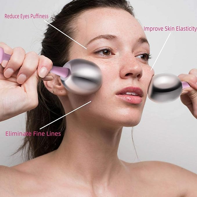 Stainless Steel Ice Globes for Facials - Face Roller for Face Neck & Eyes - Skin Care for Dark Circles, Puffiness, Wrinkles