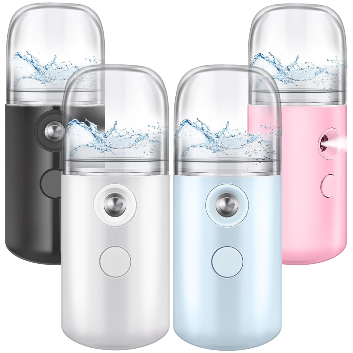 Mudder 4 Pcs Mini Facial Nano Mist Sprayer, White, Black, Blue, Pink