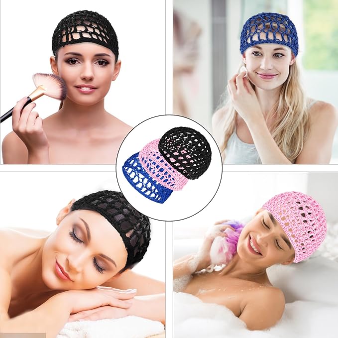 3-Pack Breathable Nylon Mesh Hair Nets for Women Soft Crochet Snood Cap for Sleeping, Salon, Shower & Food Service Silk Press, Wig, Bun & Daily Use Hair Cover