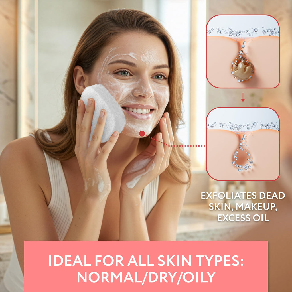 IMPRESA Facial Sponge - Daily Deep Cleansing Face Scrubber - Gentle Exfoliating Pads for Dead Skin Removal - Reusable Face Scrub Pads for Normal to Oily Skin (White, Thick)