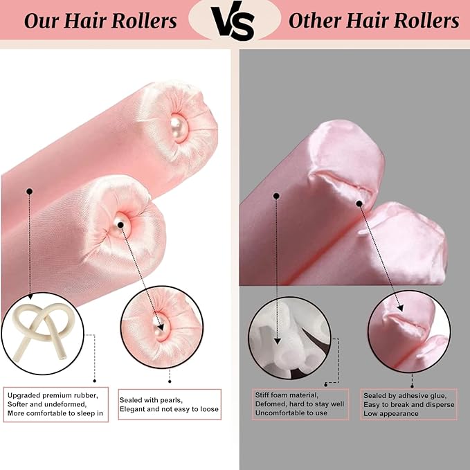 Heatless Curls Overnight,Hair Curlers to Sleep In,No Heat Satin Curling Rod Set Rollers,Sleeping Blowout Headband, Foam Curly Ribbon Styling Tool for Long Hair