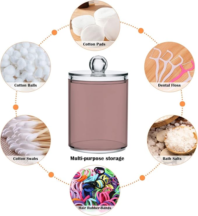 Rosy Brown Qtip Holder Organizer Dispenser Cotton Swabs Cans Plastic Jars with Lid Set 2 Pack Bathroom Storage Canister for Cotton Ball Floss Cotton Pads
