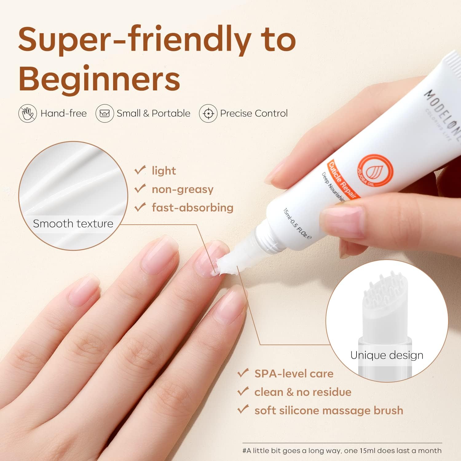 modelones Nail Strengthener Cuticle Cream, Ultra-Hydrating Nail Strengthener for Damaged Nails Care Cuticle Softener Organic Jojoba Oil, Non-greasy Dry Cracked Cuticles 15ML