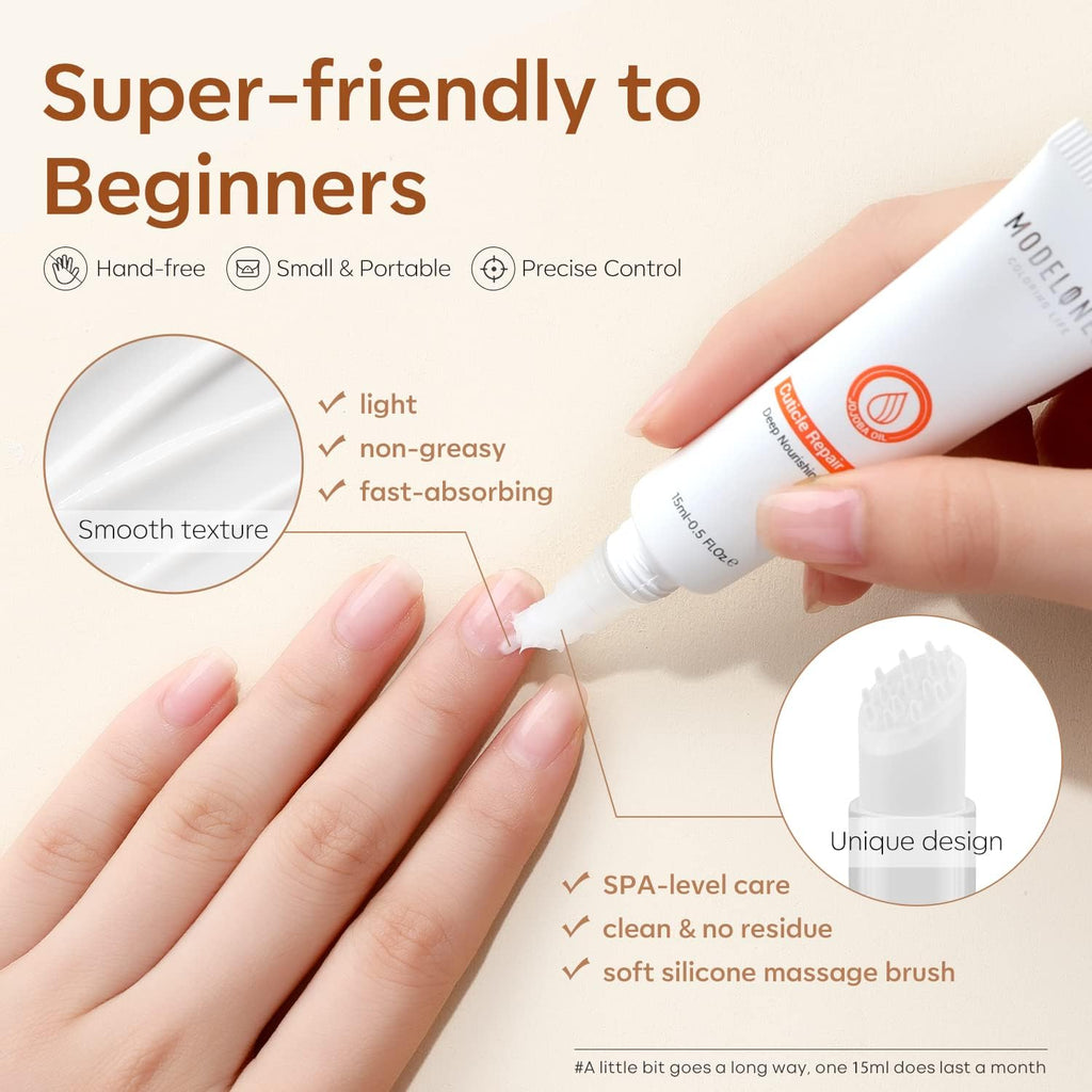 modelones Nail Strengthener Cuticle Cream, Ultra-Hydrating Nail Strengthener for Damaged Nails Care Cuticle Softener Organic Jojoba Oil, Non-greasy Dry Cracked Cuticles 15ML