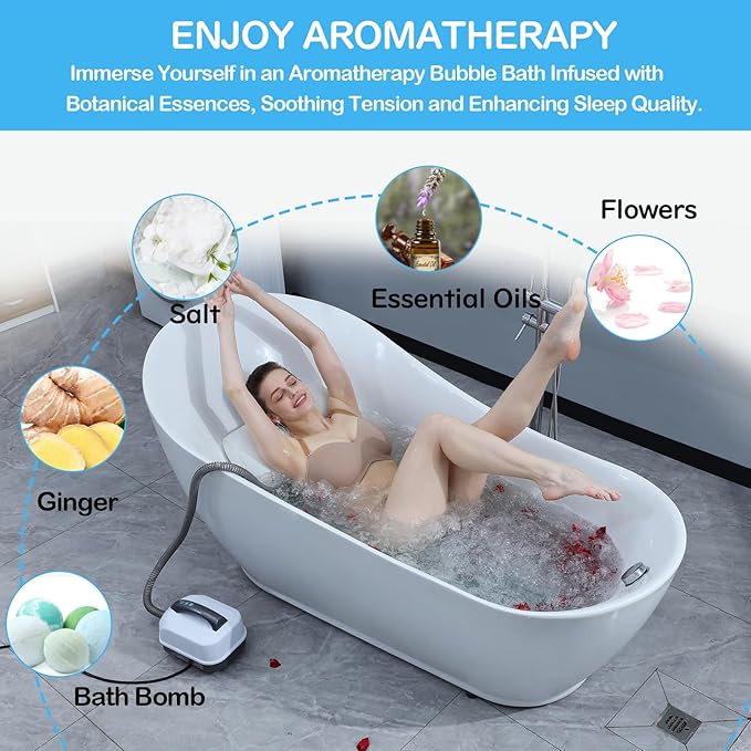 Portable Spa Bubble Bath Massager - Bubble Bath Mat Tub Spa Massager with Upgraded Powerful Suction Cup, Electric Air Pump, Pillow and Remote Control for Ultimate Relaxation, 48 * 17in