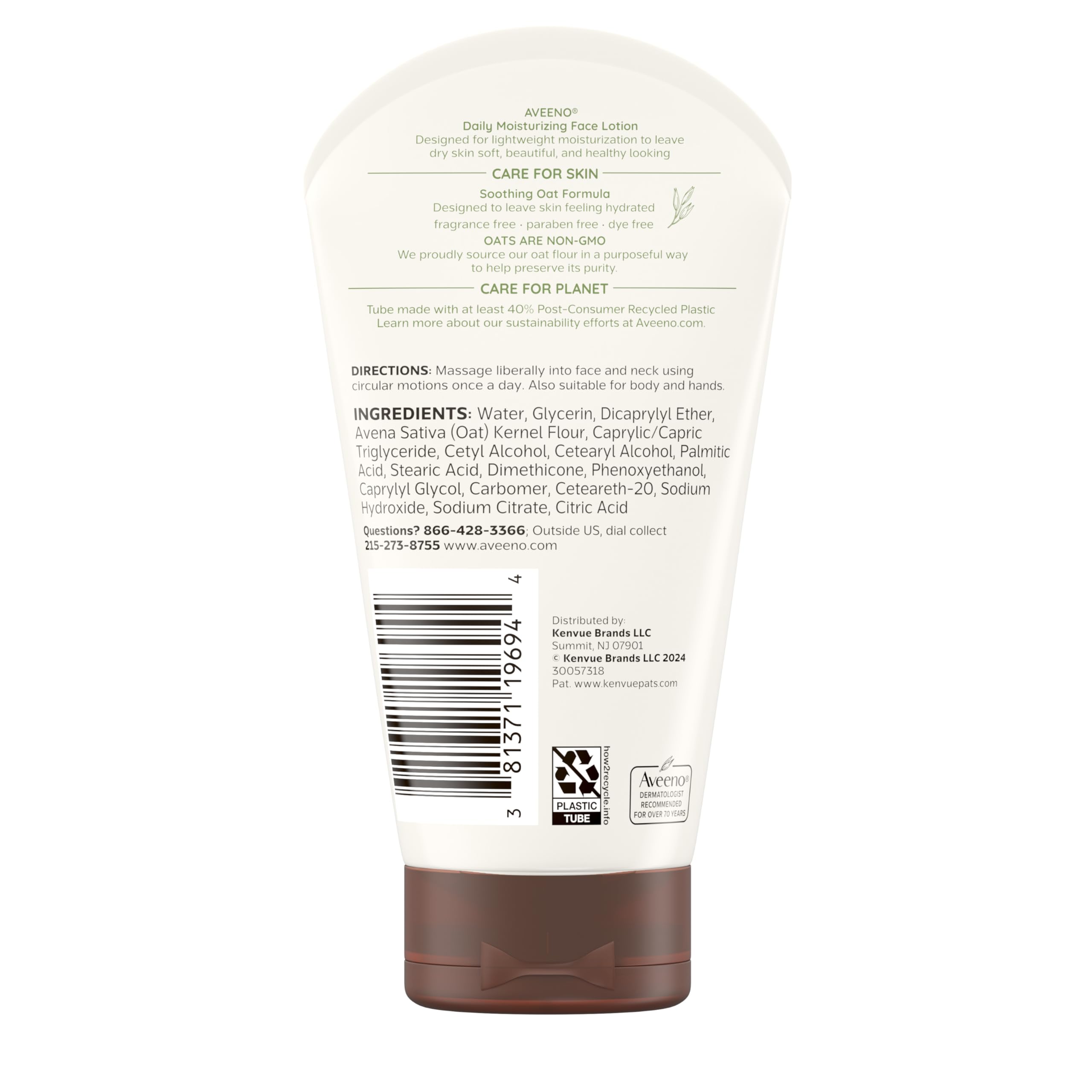 Aveeno Daily Moisturizing Face Lotion, Fragrance-Free, 5 oz