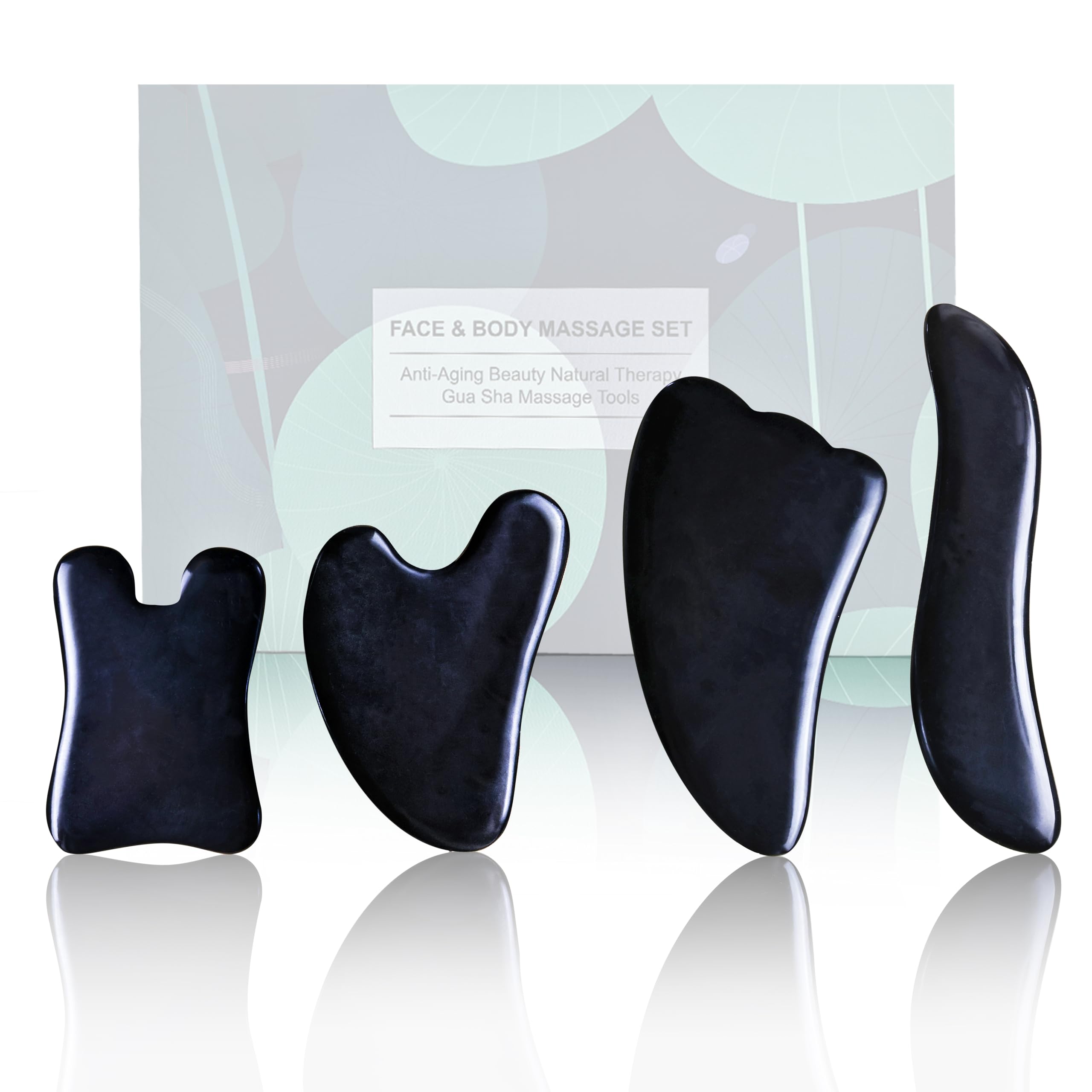 Rena Chris Guasha Massage Tool, 4 pcs Gua Sha Facial Tool, Guasha Board for SPA Acupuncture Therapy Trigger Point Treatment, Gua Sha Scraping Massage Tool (Black)