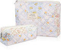Gosect 2PC Makeup Bag Set, Cute Cosmetic Bag for Women Girls, Floral Coquette Aesthetic Toiletry Bag, Travel Make Up Organizer Bag (Folk Style)