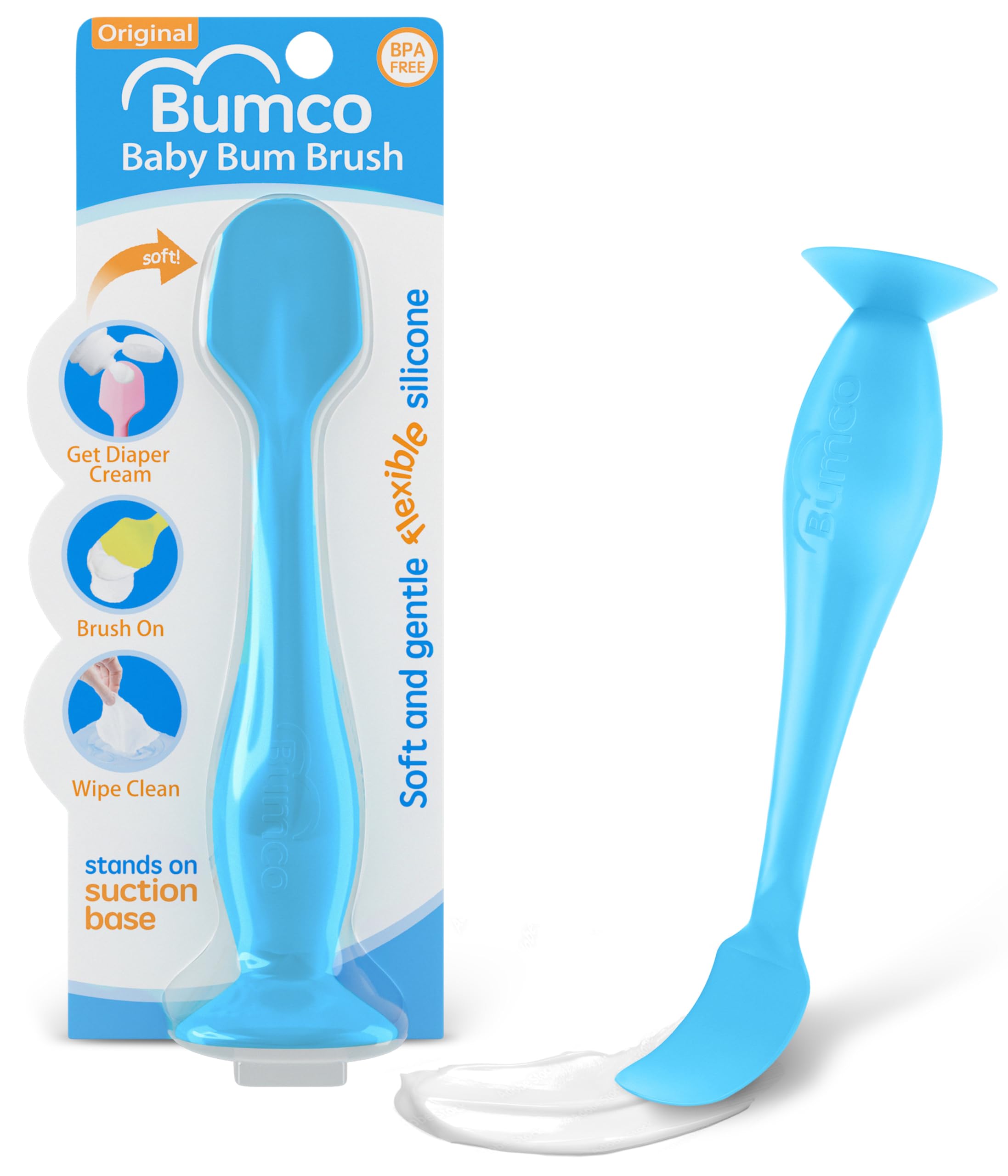 Bumco Baby Bum Brush - Flexible Diaper Cream Spatula Applicator (Blue)