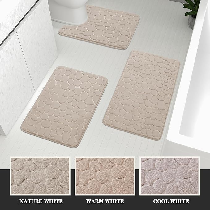YIHOUSE Bathroom Rugs Mat Set, Memory Foam Bath Mat 3 Piece Khaki