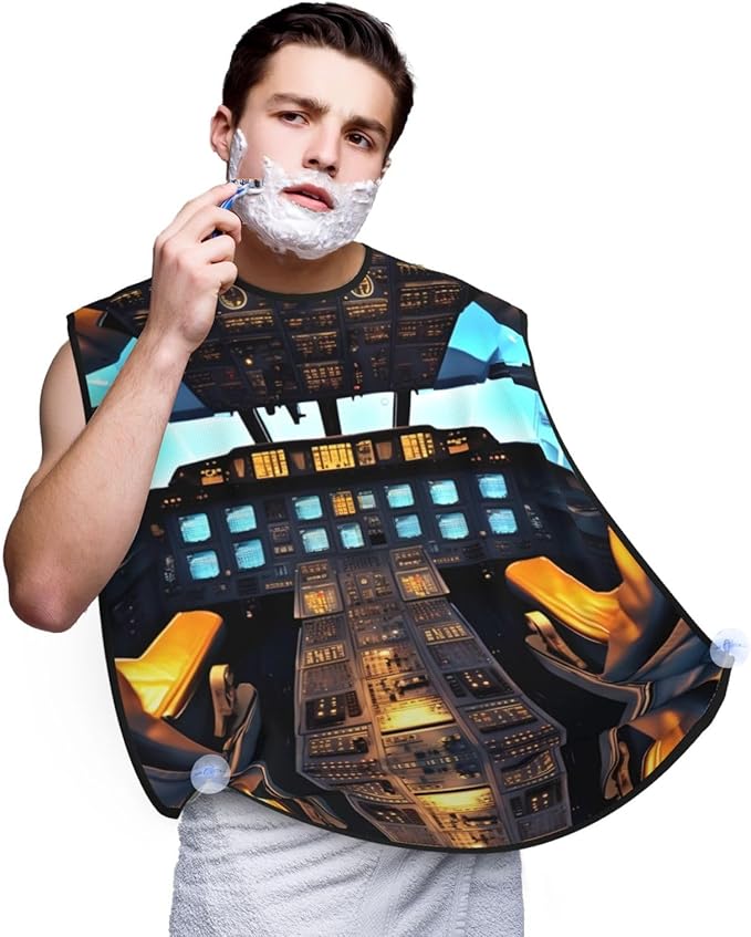 YQxwJL Airplane Cockpit Print Beard Bib Shaving Apron, Beard Hair Trimming Cape Gift For Dad