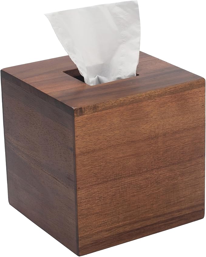 Tissue Box Cover, Square Tissue Box Holder, Acacia Wood Facial Paper Holder for Bathroom, Bedroom, Dinner Table, Office (2 Pack, 5.7 x 5.7 x 5.7 inch)