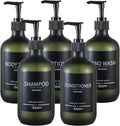Mithrgrous Plastic Refillable Shampoo and Conditioner Bottles with Pumps and Labels (5-Pack, Green)