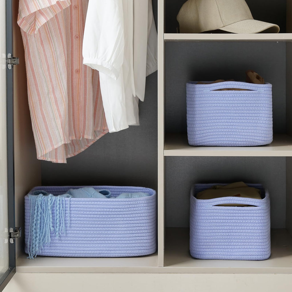3 Pack Small Storage Baskets for Organizing, 11.8×7.8×5.1", Sky Blue