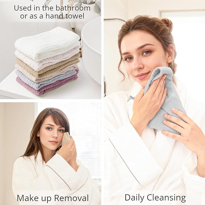 Konssy 6 Pack Face Cloths, Soft Wash Cloth for Washing Face, Cotton Face Towels for Sensitive Skin Women Facial Makeup Remover Reusable Absorbent Washcloths （11 x 11 Inch）