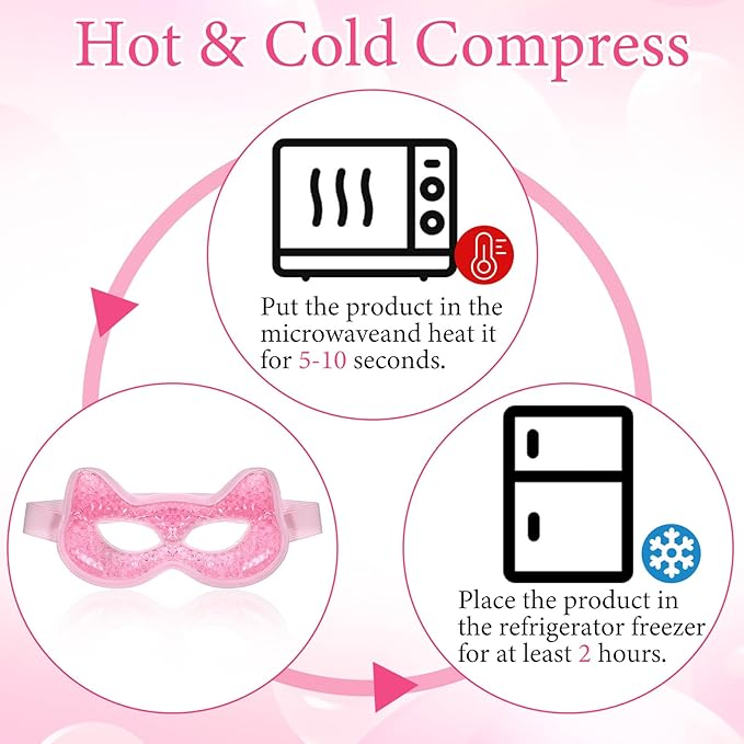 Qianyu Cooling Eye Mask Gel Bead Eye Packs Hot Cold Compress Reusable Face Mask for Dry Puffy Eyes Puffiness Dark Circles Headaches Sleeping Stress Relief Skin Care Men Women