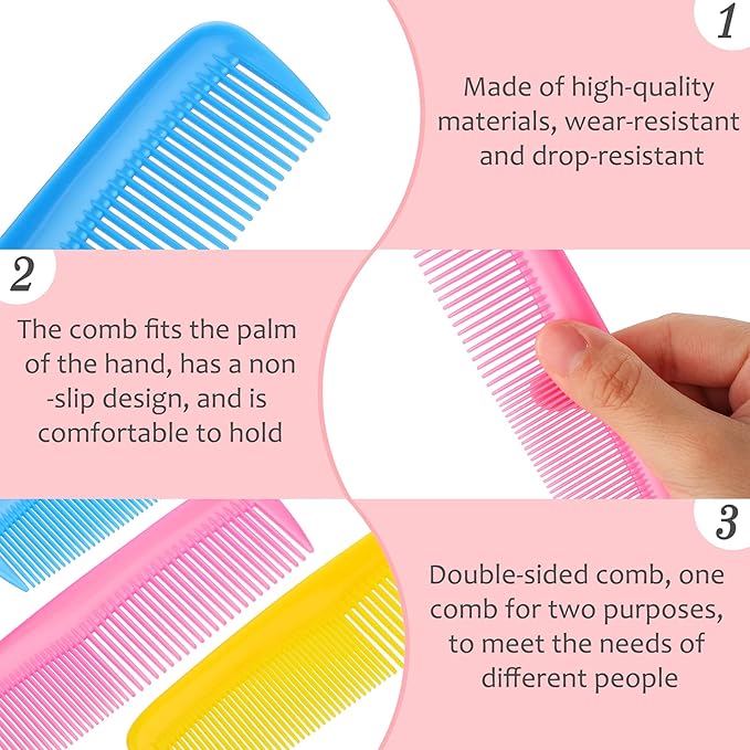 Leinuosen 12 Pieces Hair Combs Set Pocket Plastic Fine Tooth Dressing Comb for Women and Men, Peines Para Cabello(Pink, Yellow, Blue)