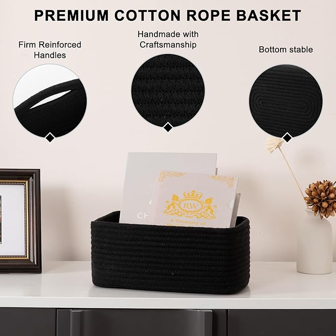 OIASKET 6 Pack Storage Baskets for Shelves, Small Baskets for Shelves, Cute Decorative Storage Bins, Organizer Basket for Gifts Empty, 11.8''Lx7.8''Wx4.7''H-Black