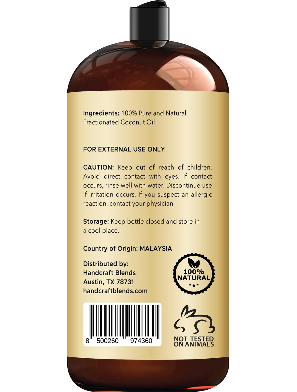 Handcraft Blends Fractionated Coconut Oil - 28 Fl Oz - 100% Pure and Natural - Premium Grade Carrier Oil for Skin and Hair - Hair and Body - Massage