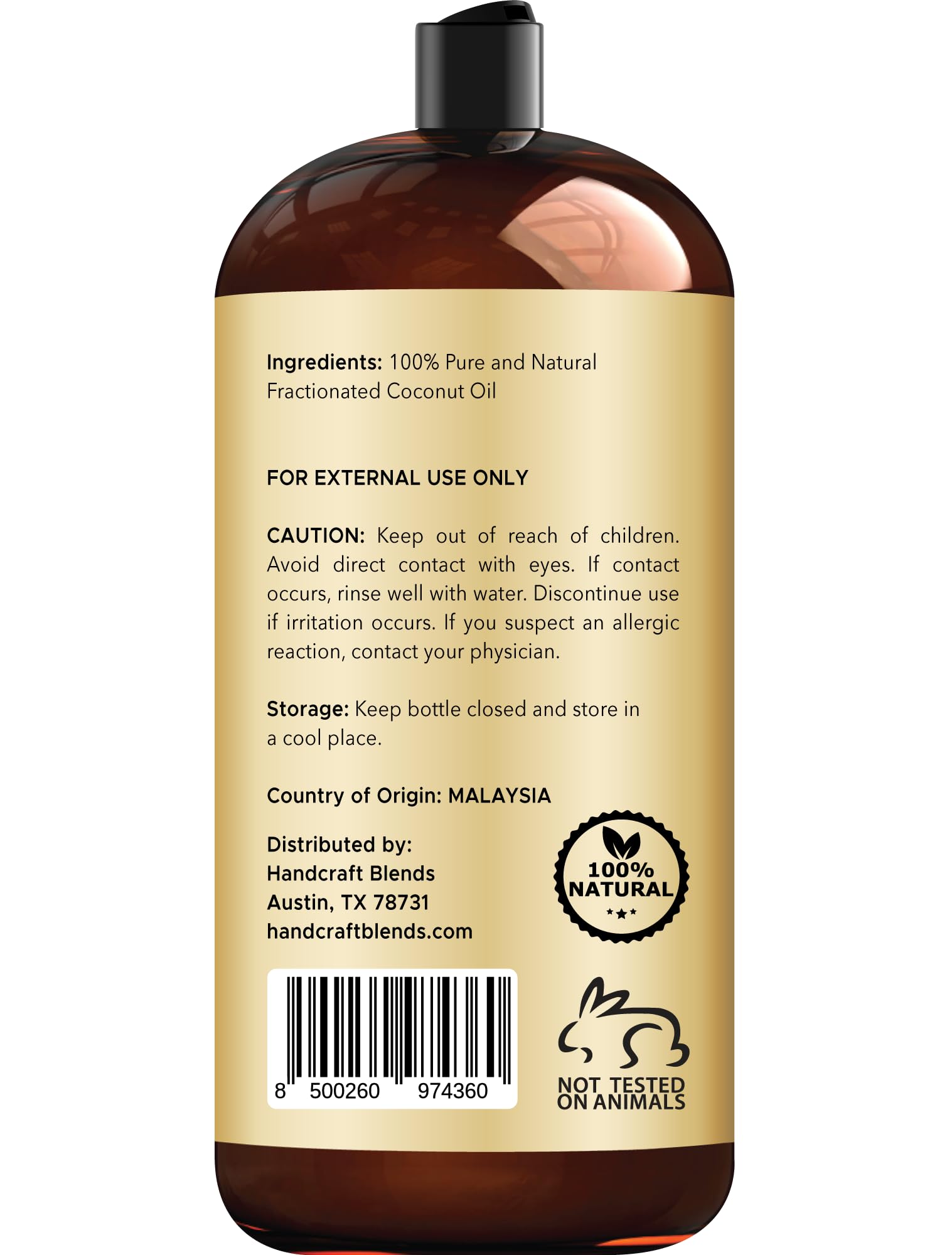Handcraft Blends Fractionated Coconut Oil - 28 Fl Oz - 100% Pure and Natural - Premium Grade Carrier Oil for Skin and Hair - Hair and Body - Massage