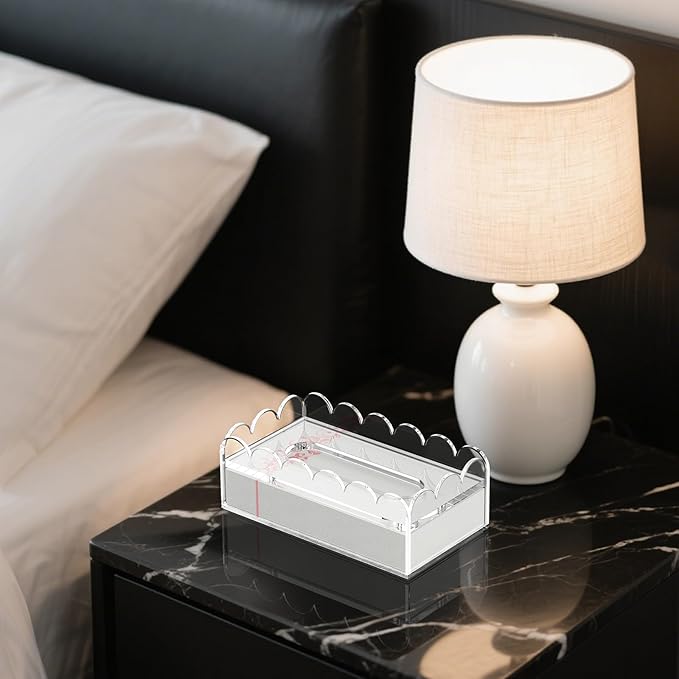 LUGUNU Clear Acrylic Tissue Box Cover Holder - Fits Standard Tissue Boxes, 8mm Thick Lid & Non-Slip Design, Rectangle Napkin Dispenser Organizer for Bathroom, Office, Kitchen (8.9x4.9x2.9in)