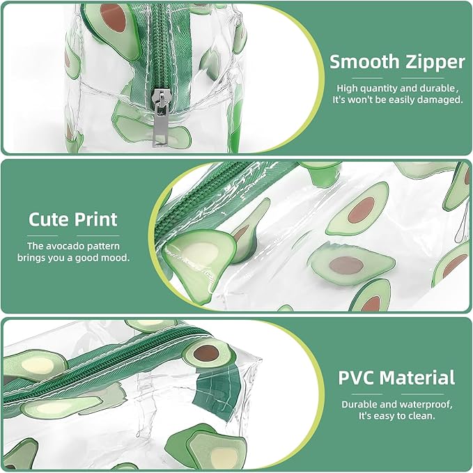 CarryEpic Clear Makeup Bag, Small Clear Toiletry Bag for Travel, Cosmetic Makeup Organizer Bags with Zipper, Plastic PVC Pouch Transparent Zip for Purse Reusable TSA Approved Quart Size (Avocado)
