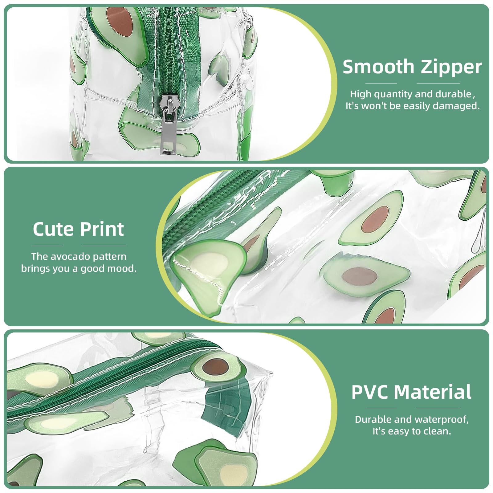 CarryEpic Clear Makeup Bag, Small Clear Toiletry Bag for Travel, Cosmetic Makeup Organizer Bags with Zipper, Plastic PVC Pouch Transparent Zip for Purse Reusable TSA Approved Quart Size (Avocado)