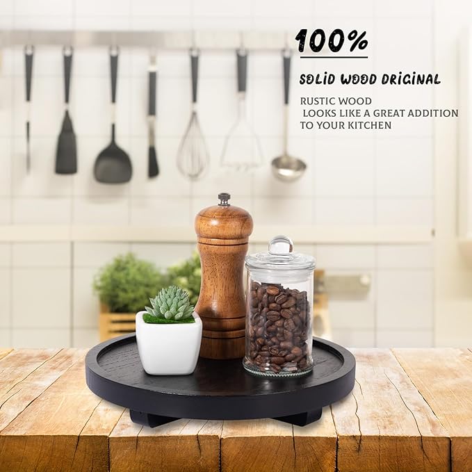 Round Decorative Tray Farmhouse Kitchen Decor Soap Dish, 9" Black