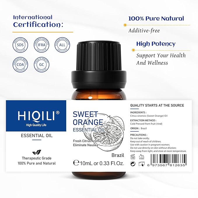 HIQILI Sweet Orange Oil Pocket Size for Skin Care & Diffusers