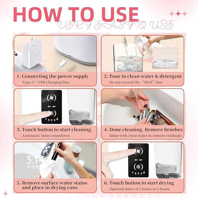 Electric Makeup Brush Cleaner Machine with Automatic Drying, Portable Brush Cleaner for Sensitive Skin, Large Makeup Brushes & Daily Beauty Routine, Professional Makeup Brush Cleaning Tool